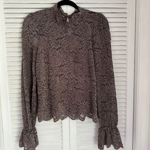 Taupe Lace mock neck blouse Size M